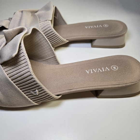 Vivaia Yaffa Pointed-Toe Knot Mules Almond Tan Flat Slides Neutral Office Size 8 - Picture 5 of 10